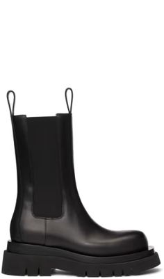 Bottega Veneta: Black Lug Lace-Up Boots | SSENSE Designer Chelsea Boots With Leather Sole For Work, Business Mid-calf Boots With Leather Sole And Round Toe, Classic Chelsea Boots With Square Toe In Calf Leather, Designer Chelsea Ankle Boots For Work, Classic Square Toe Chelsea Boots In Calf Leather, Calf Leather Boots With Leather Sole, Medium Fit, Calf Leather Boots With Leather Sole In Medium Fit, Calf Leather Boots With Leather Sole And Medium Fit, Medium Fit Calf Leather Boots With Leather Sole