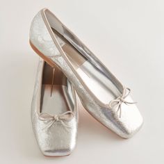 ANISA BALLET FLATS SILVER DISTRESSED LEATHER Princess Heels, Shoes For Fall, Designer Ballet Flats, Silver Ballet Flats, Satin Ballet Flats, Gladiator Sandals Heels, Michael Kors Heels, Ballerina Girl, Round Toe Pumps