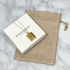 Initial Dog Tag Pendant Necklace-House of Charlotte Boutique Dog Tag Pendant, Length Necklace, New Dog, Square Pendant, Initial Pendant, Layered Necklace, Dog Tag, Necklace Gold, Gold Plating