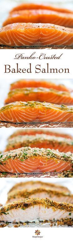 salmon fillets with herbs and seasonings on them