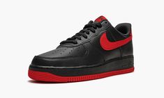 The Nike Air Force 1 Low “Bred” is a two-tone, red-and-black colorway of the casual lifestyle shoe that nods to the original Air Jordan 1 style of the same nickname.  The origins of the “Bred” or black and red color story can be traced back to the Nike Air Ship “Banned” or “Bred” worn by Michael Jordan in 1984 with the Chicago Bulls.  The shoe, which was outlawed by the NBA because it failed to comply with the league’s team uniform policy, was later a source of inspiration for the Air Jordan 1 “ Nike Air Ship, Black Air Force 1, Air Ship, Original Air Jordans, Casual Lifestyle, Color Story, Nike Air Force 1 Low, Air Force 1 Low, Chicago Bulls