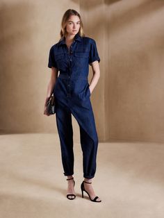 Denim Jumpsuit | Banana Republic Factory Jumpsuit Family Photos, Jean Jumpsuit Outfit, Jean Jumpsuit, Banana Republic Factory, Summer Events, Back Patch, Denim Jumpsuit, Petite Size, Jumpsuits For Women