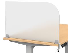 a computer desk with a white board attached to the back of it's head