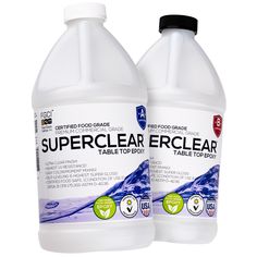 two gallon jugs of superclear table top cleaner on a white back ground