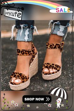 Comemore Ladies Shoes Platform Sandals Women Comfortable Wedges High Heels Pumps Sandalia Espadrilles Female Summer Plus Size 43 Leopard Shoes Flats, Latest Sandal, Comfortable Wedges, Leopard Flats, Trending Sandals, Summer Plus Size, Strap Wedge, Shoes Platform, High Heel Wedges