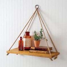 Boho Hanging Wall Shelf - D&J Farmhouse Collections Wooden Items Home Decor, Wooden Wall Hanging Ideas, Wooden Planks On Wall, Hanging Wall Shelf, Wooden Wall Shelf, Boho Bathroom Decor, Wooden Plank, Wooden Products, Wooden Wall Shelves