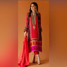 Brand New Pakistani Suit By Sammy K. Three Piece. New Sammy K Printed Silk Gul Rang 3 Piece Suit Sz L Chest 42 Inches Length 45 Inches Pakistani Suits, Three Piece Suit, 3 Piece Suits, Silk Printing, Brand New, Silk, Red, Women Shopping, Color