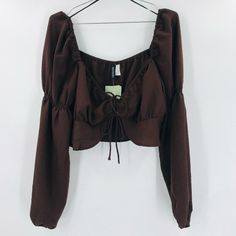 H&M Long Sleeve Tie Front Crop Top Brown Size Large Double Tie Front. New With Tags. Winter Brown Cotton Blouse, Cotton Crop Top For Fall Day Out, Cotton Crop Top For Day Out In Fall, Trendy Long Sleeve H&m Blouse, Brown Cropped Blouse For Fall, Trendy H&m Long Sleeve Blouse, H&m Trendy Long Sleeve Blouse, Brown Cropped Top For Fall, H&m Blouse For Fall Day Out