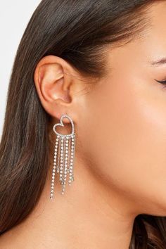 Shop Silver Diamante Heart Tassel Earrings at Yours Clothing. Discover plus size fashion online. Tassel Drop Earrings, Pamplona, Rhinestone Heart, Womens Black Dress, Silver Accessories, Silver Drop Earrings, Fringe Earrings, Rhinestone Earrings, Tassel Earrings