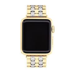 Add detail to your look with this ladies' Coach two-toned interchangeable band for Apple Watch®. Gold-toned ion-plated and stainless steel five-link design Coach signature etching on the silver-toned links Deployment clasp Compatible with any 38.0, 40.0, and 41.0mm Apple Watches We are an authorized Coach dealer. Apple Watch is a registered trademark of Apple, Inc. Modern Stainless Steel Apple Watch Band For Formal Occasions, Classic Gold Stainless Steel Apple Watch Band, Modern Yellow Gold Rectangular Watch Bands, Luxury Yellow Gold Stainless Steel Watch Accessories, Modern Yellow Gold Watch Bands With Bracelet Strap, Modern Yellow Gold Bracelet Strap Watch Bands, Classic Gold Apple Watch Band With Polished Finish, Modern Polished Apple Watch Band For Formal Occasions, Modern Formal Apple Watch Band With Polished Finish