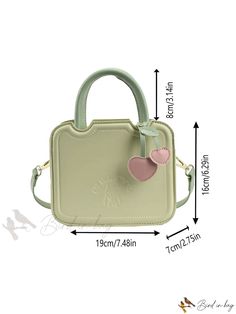 Bird in Bag - Square Tote Bag with Cartoon Embroidery Rectangular Box Bag With Removable Pouch For School, Square School Bag With Removable Pouch, Green Rectangular Shoulder Bag For School, Square School Bag With Zipper Closure, Cute Rectangular Shoulder Bag For Errands, Green Rectangular School Bag, Square School Bag, Green Double Handle Satchel With Mobile Phone Bag, Green Rectangular Bag With Removable Pouch