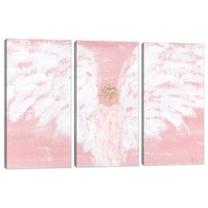 three pink and white paintings with angel wings