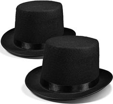 Novelty Place 2 Pack Black Top Hat - Classic Style Black Felt Top Hat Costume Accessories for Cosplay Magician Costume Parties, Stage Performances & Dress-Up Events Elegant, Universal Design - Measuring 5 inches tall and 23 inches in circumstance, this Classic Black Top Hat is a versatile accessory suitable for both men and women, perfect for enhancing a wide range of Halloween costumes, from Steampunk to sophisticated magician looks. Durable Felt Material - Made with high-quality black felt, this magician's top hat combines durability with elegance, making it an essential addition to your costume, providing both style and mystery. Ideal for Themed Characters - Whether you're creating a mystical, whimsical, or Victorian-inspired ensemble, this retro top hat adds authenticity and flair, mak Black Flat Brim Top Hat For Party, Black Brimmed Top Hat For Winter, Magician Costume, Top Hat Costume, Black Top Hat, Costume Parties, Baby Boy Accessories, Retro Tops, Performance Dresses