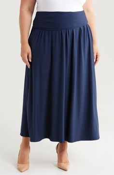 Versatility is key in this stretch-jersey maxi skirt that doubles as a strapless dress. 34" length Unlined 92% polyester, 8% spandex Machine wash, tumble dry Imported Nordstrom Store, Maxi Skirt, Strapless Dress, Womens Bottoms, Nordstrom, Spandex, Key, Skirt, Navy