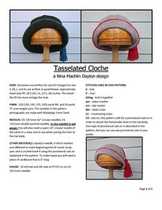 Ravelry: Tasselated Cloche pattern by Nina Machlin Dayton Cloche Pattern, Different Eras, Hat Collection, Vintage Hat, Hats Vintage, Knitting Projects, The 1950s, Ravelry, The Vintage