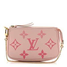 This is an authentic LOUIS VUITTON Empreinte Monogram Giant By The Pool Mini Pochette Accessories in Bouton De Rose. This chic pochette is part of the Louis Vuitton Summer 2021 By The Pool collection. This mini pochette is crafted of Louis Vuitton monogram embossed leather in pink. The pochette features pink leather trim and gold-tone hardware including a wristlet chain. The top zipper opens to a pink microfiber interior. Louis Vuitton Keychain Wallet, Mini Pochette Accessories, Louis Vuitton Keychain, Louis Vuitton Pouch, Pochette Accessories, Félicie Pochette, Louis Vuitton Clutch, Louis Vuitton Pink, Louis Vuitton Empreinte