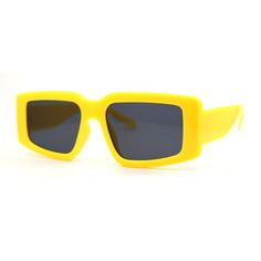 Trendy minimal fashion sunglasses with iconic tapered rectangle silhouette. They are perfectly minimal mod design, with light fun pop color lenses. They are perfect for casual summer outings. They are 100% UV400 polycarbonate lenses which will protect your vision from the harmful ray from the sun. Plastic base frame with metal hinges. (b308) Size: 5 3/4" (146mm) x 1 15/16" (49mm).  Color: Yellow.  Gender: unisex.  Age Group: adult. Normcore Fashion, Sunglasses Yellow, Mod Design, Round Metal Sunglasses, Pop Color, Metal Hinges, Yellow Sun, Metal Sunglasses, Rectangular Sunglasses