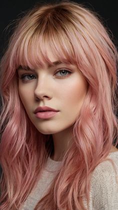 Glamorous 51 Pink Hair Ideas: Natural Highlights for Beachy Waves with Soft Pink Natural Highligh... Natural Looking Pink Hair, Subtle Pink In Hair, Pink Dimensional Hair, Bubblegum Pink Highlights, Pastel Pink Hair With Bangs, Pink Hair Streaks