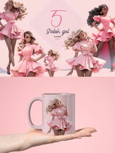 a woman in pink dress holding a coffee mug with the caption, 5 polish girl calendar