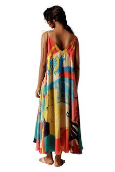 Multi color maxi dress with all over abstract juno prints and extra side panels. - Aza Fashions Spring Sleeveless Maxi Dress With Bold Print, Sleeveless Maxi Dress With Bold Print For Spring, Summer Sleeveless Dress With Bold Print, Summer Sleeveless Maxi Dress With Bold Print, Chic Sleeveless Maxi Dress With Abstract Print, Sleeveless Abstract Print Midi Dress For Beach, Multicolor Bold Print Midi Dress For Summer, Sleeveless Abstract Print Maxi Dress, Chic Sleeveless Maxi Dress In Multicolor Print