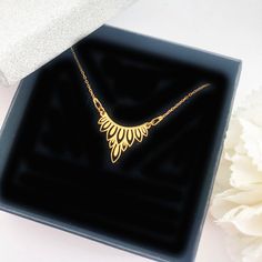 "Art Deco Necklace | dainty necklace for women | delicate ornate necklace | 50th birthday gift | Geometric Deco Pendant | Art Deco Gift ♡ DESCRIPTION So delicate and stylish , feminine dainty necklace great to wear for everyday or special occasions. Unique design , beautifully detailed laser-cut necklace is very light , shiny sparkling wonderful piece of jewellery handmade from gold plated 24 k . ♡ DETAILS Total lenght: 42 cm - 16.53\" Material:24k gold plated 925 Sterling Silver The jewelry is Elegant Charm Necklaces For Mother's Day Party, Elegant Necklace With Delicate Chain For Gift, Delicate Anniversary Necklace With Elegant Design, Delicate Chain Necklace Gift, Elegant Delicate Chain Necklace As Gift, Elegant Delicate Chain Necklace For Gift, Elegant Adjustable Chain Jewelry For Celebration, Delicate Chain Jewelry For Mother's Day Party, Gold Filigree Necklace For Gift