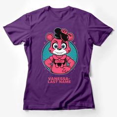 Cute Cartoon Bear T-Shirt, Vibrant Kids Animal Graphic Tee, Personalized Name Shirt, Unisex Children's Clothing, Fun Bear Character Top Female T-Shirt Custom graphic T-Shirt.Customize your color