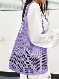 Bird in Bag - Stylishly Designed Crochet Tote Bag with Hollowed Out Details, Spacious Interior, and Dual Braided Handles for Effortless Shopping Purple Crochet Tote Bag For Summer, Summer Purple Crochet Tote Bag, Purple Shoulder Bag For Beach, Purple Crochet Bag For Daily Use, Pool Essentials, Mesh Beach Bags, Vintage Tote Bag, Crochet Tote Bag, Crochet Tote