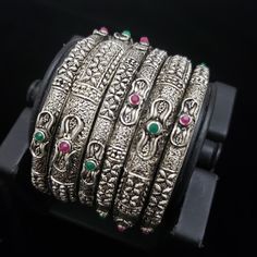 We offer an attractive collection of german silver bangles, These designs are very unique and available in different sizes and designs. It's a great idea to mix and match your bangles with other bangles in my Esty store. SIzes: 2.4 inner diameter is 2.24 inches; 2.6 inner diameter is 2.33 inches 2.8 inner diameter is 2.53 inches Color, shades, texture displayed may slightly vary from the actual product due to digital image limitations. We request you to consider these minor variations. Please ex Traditional Stackable Metal Bangle, Traditional Metal Stackable Bangle, Heavy Silver Bangle For Festive Occasions, Silver Stackable Bangle For Festive Occasions, Oxidized Bangle For Festivals, Choker Patterns, Silver Necklace Set, Bangles Indian, Indian Wedding Jewelry