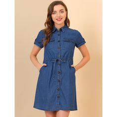 The Chambray dress livens up your summer look. The comfortable denim shirt dress gives you a casual look. The Allegra K denim shirt dress is comfortable and it is suitable for summer. It features a pointed collar, a drawstring waist, and four practical pockets. This Allegra K dress will become a casual favorite. Perfect for casual, party, beach, club, daily, and summer wear. This dress is suitable for many occasions, such as Travelling, Vacation, Shopping, etc. Summer Button-up Chambray Shirt Dress, Short Sleeve Chambray Dresses With Pockets, Chambray Short Sleeve Dress With Pockets, Summer Chambray Shirt Dress, Denim Shirt Dress With Short Sleeves In Medium Wash, Short Sleeve Denim Blue Shirt Dress With Buttons, Summer Short Sleeve Denim Shirt Dress, Short Sleeve Denim Blue Cotton Shirt Dress, Denim Blue Cotton Short Sleeve Shirt Dress