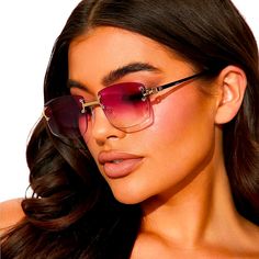 Fuschia Rimless Square Sunglasses. Gold Accent Detail! New With Tags Pink Rimless Sunglasses For Party, Pink Rimless Glass Sunglasses, Pink Glass Sunglasses For The Beach, Pink Glass Sunglasses For Beach, Modern Pink Rimless Sunglasses, Elegant Pink Glass Sunglasses, Casual Pink Rimless Sunglasses, Casual Pink Glass Sunglasses, Black Aviator Sunglasses