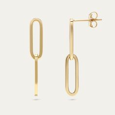 Dangling Link Earrings in 14K solid Gold, handcrafted in Europe. Our two link earrings will add a modern touch to your look. You can pair it with our link necklace. It is made to last forever. * Length :32.17 mm.* Width: 5.9 mm.* Earring thickness :1.5 mm Minimalist Oval Link Earrings For Formal Occasions, Elegant 14k Gold Oval Link Earrings, 14k Yellow Gold Linear Earrings, Tarnish Resistant, 14k Gold Oval Link Earrings For Everyday Wear, 14k Yellow Gold Tarnish Resistant Linear Earrings, 14k Yellow Gold Tarnish-resistant Linear Earrings, 14k Yellow Gold Linear Earrings With Ear Wire, Formal Oval Link Earrings With Polished Finish, 14k Gold Oval Link Earrings For Formal Occasions