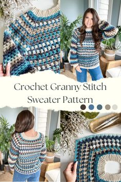 the crochet granny stitch sweater pattern is shown