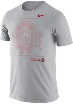 the nike ohio state university tee shirt is shown in grey and red, with an image of