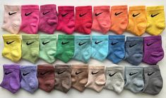 FAST SHIPPING! Colorful socks to brighten up your outfit, match your style, and Dri-FIT for comfort and Dryness.  Medium (6-8 M/6-10 W) Large (8-12 M/10-13 W) DESCRIPTION -Hand dyed Nike Dri-FIT socks  -Each pair is made to order -Color is set with fixative -Washed and dried -Instagram: @dyeified COLORS MAY VARY -Photos do not represent exact color -Shade of color is different for each pair -Color may fade on heel and pads of feet after use  SOCK CARE -Wash in warm water with mild detergent by hand or in washing machine inside out with similar colors -Hang dry for best color retention SOCK INFORMATION -Cushioning under forefoot and heel -Dri-FIT technology -Band around arch provides support -Breathable knit pattern -Reinforced heel and toe -61-67% cotton/30-36% polyester/2% spandex 1% nylo Nike Socks Colorful, Cute Nike Socks, Colorful Nike Socks, Nike Socks Ankle, Summer Nike Shoes, Dyed Nike Socks, Nike Ankle Socks, Dri Fit Socks, Summer Socks