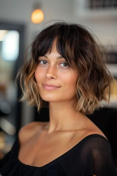 Craving a fresh, chic look that’s both low-maintenance and high-impact? Short bobs with bangs are your answer. This timeless combo has been a go-to for fashion-forward individuals seeking effortless style. From sleek and straight to Brunette Bob With Bangs, Long Bob Balayage, Bobs With Bangs, Bobbed Hairstyles With Fringe, Bob Bangs, Shoulder Length Curls, Short Bobs With Bangs, Short Bobs, Shaggy Short Hair