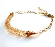 Citrine bead gold bracelet, 14k Gold Fill chain, gemstone bracelet, bead strand on chain, ornate Ver Gold Bracelet With Faceted Beads, Gold Beaded Gemstone Bracelets For Jewelry Making, Delicate Gold Faceted Beaded Bracelets, Gold Bohemian Rondelle Bracelets, Elegant Beaded Citrine Jewelry, Bohemian Gold Rondelle Bracelets, Gold Single Strand Spiritual Bracelet, Gold Rondelle Bohemian Jewelry, Bohemian Gold Rondelle Jewelry