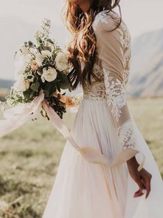 Long Sleeve Rustic Weding Dresses Lace Appliqued Ivory Beach Wedding Dress AWD1159-SheerGirl Rustic Wedding Dresses Country, Scoop Wedding Dress, Rustic Wedding Dress Lace, Country Wedding Gowns, Chiffon Wedding Dress Beach, Beach Bridal Dresses, Sleeved Wedding, Boho Bridal Gowns, Cheap Wedding Dresses Online