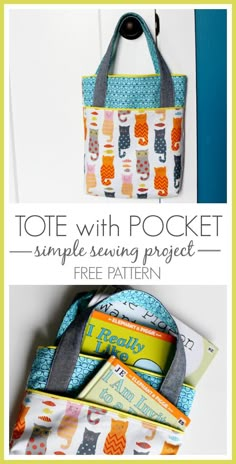 the tote with pocket sewing pattern is shown