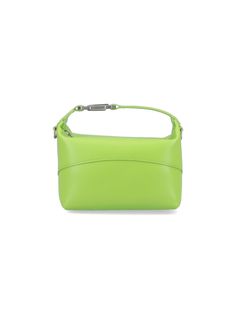 Eéra 'Moon' handbag, green leather, one top handle, removable adjustable shoulder strap, silver logo hook detail, zipper closure, one main interior compartment. Composition: 100% Leather Designer Green Handheld Bag, Designer Bag With Silver-tone Hardware And Round Handle, Shoulder Bag With Silver-tone Hardware And Round Handle, Luxury Green Handheld Shoulder Bag, Green Bags With Silver-tone Hardware And Double Handle, Modern Green Shoulder Bag With Silver-tone Hardware, Green Evening Shoulder Bag With Silver-tone Hardware, Green Top Handle Shoulder Bag, Evening Green Shoulder Bag With Silver-tone Hardware