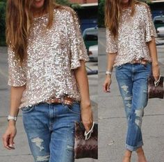 Glitter Blouse, Weekend Dinner, Sequin Shirt, Sequin Shorts, Summer Glow, Casual Weekend, Sequin Tank Tops, Casual Summer Shirts, Loose Blouse