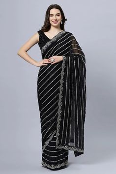 Briony Black & Silver Mirror work Georgette One Minute Saree Petticoat Saree, Saree Modern, Gujarati Saree, One Minute Saree, Mirror Work Saree, Formal Saree, Saree With Belt, Floral Print Sarees, Saree Sale