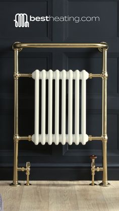 an antique brass and white radiator with the words best heating com on it