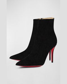 Find CHRISTIAN LOUBOUTIN So Apostropha Suede Red Sole Stiletto Booties on Editorialist. Christian Louboutin soft calf suede ankle booties 3.15 in / 80 mm stiletto heel Side zip eases dress Signature Louboutin red leather outsole Made in Italy Red Louboutin, Red Sole, Black Booties, Dream Shoes, Ankle Booties, Red Leather, Classy Outfits, Stiletto Heels, Christian Louboutin