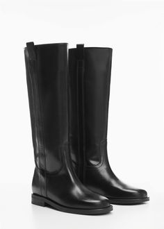 Leather high-leg boots - Women | Mango USA Winter Wardrobe Essentials, Leather High Heel Boots, Leather Boots Heels, Trendy Boots, High Leather Boots, Leather Boots Women, High Leg Boots, High Fashion Street Style, Winter Outfit