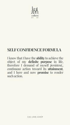 the back cover of self - confidentness formula, which is written in black and white