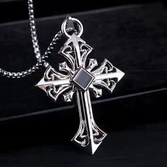 Men Women CZ Silver Cross Pendant Necklace Christian Religious Jewelry Chain 24" | eBay Gothic Chain Jewelry As A Gift, Gothic Stainless Steel Silver Chain Jewelry, Silver Alloy Long Charm Necklace, Silver Long Charm Necklace In Alloy, Gothic Sterling Silver Chain Jewelry, Vintage Stainless Steel Box Chain Jewelry, Silver Chain Metal Cross Jewelry, Silver Chain Cross Metal Jewelry, Metal Cross Jewelry With Silver Chain