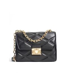 Serena Medium Quilted Faux Leather Crossbody Bag In Black/Gold Mfsrp: $628.00 + Tax Defined By Its Chic, Quilted Exterior, The Serena Crossbody Embodies The Uptown “It Girl” With Mk Signature Twist. Featuring A Polished Lock And Glamorous Chain-Link Strap, The Compact Silhouette Opens To Reveal Room For All The Essentials. Style It With Jeans And Dresses Alike For Your Next Night Out. Crossbody Bag Faux Leather 52% Polyurethane/48% Polyester Trim: 60% Polyurethane/20% Cotton/20% Polyester Golden Chic Square Flap Bag With Branded Hardware, Chic Crossbody Box Bag With Branded Hardware, Trendy Everyday Luxury Crossbody Bags, Chic Square Shoulder Bag With Branded Hardware, Trendy Bags With Gold-tone Hardware For Everyday Luxury, Chic Everyday Luxury Crossbody Evening Bag, Chic Everyday Luxury Crossbody Satchel, Luxury Workwear Clutch Bag, Chic Square Bags With Branded Hardware