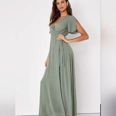 Green Maxi Wrap Dress Split Sleeves Olive Green Maxi Dress, Blue Lace Maxi Dress, Halter Top Maxi Dress, Royal Blue Maxi Dress, White Floral Midi Dress, Burgundy Maxi Dress, Green Maxi Dress, Green Wrap, Floral Skater Dress