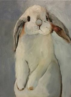 a painting of a white rabbit sitting on its hind legs