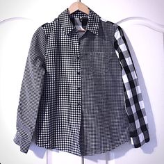 Mixed Gingham Button Up Dress Shirt Size Xxl Nwot Black And White Gingham In Various Contrasting Block Collared Dress Shirt, Functional Chest Pocket, Mixed Materials Can Be Worn Alone Or Layered! Measurements: Pit To Pit 21in Length: 26in Underarm To Shoulder: 9.5in Sleeve Length: 23in Plaid Button-up Shirt For Work, Gingham Long Sleeve Work Shirt, Gingham Long Sleeve Workwear Shirt, Gingham Long Sleeve Shirt For Workwear, Long Sleeve Gingham Shirt With Button Closure, Casual Button-up Shirt With Houndstooth Pattern, Long Sleeve Houndstooth Shirt For Spring, Gingham Long Sleeve Shirt For Work, Fitted Patchwork Button-up Shirt